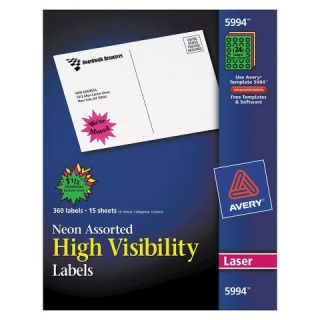 Laser Labels  Assorted Neon Colors (360 per Pack)