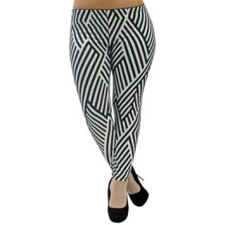 Luxury Divas Black & White Plus Size Striped Footless Leggings Size XX Large