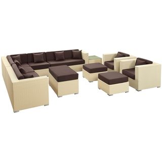 Cohesion Outdoor Wicker Patio 11 Piece Sectional Sofa Set in Tan with