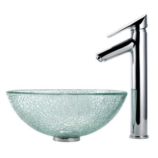 Kraus Broken Glass 14 Vessel Sink and Decus Bathroom Faucet in Chrome