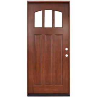 Steves & Sons 36 in. x 80 in. Craftsman 3 Lite Arch Stained Mahogany Wood Prehung Front Door M4151 CT MJ 6LH