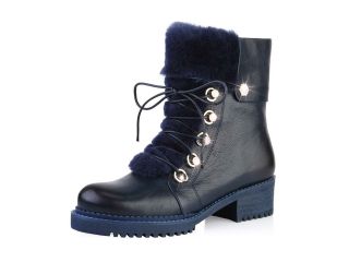 Komanic Women's Shoes Leather Lace up Fur Ankle Boots