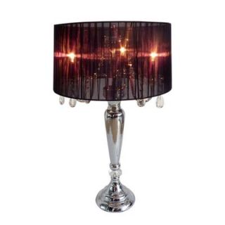 Elegant Designs Crystal Palace 27 in. Trendy Romantic Black Sheer Shade Chrome Table Lamp with Hanging Crystals LT1034 BLK