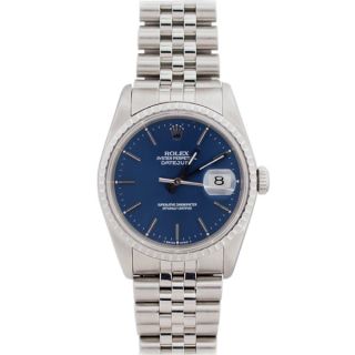 Pre Owned Rolex Mens Datejust Stainless Steel Blue Dial Watch