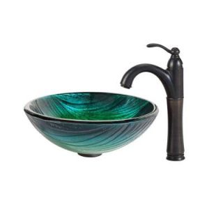 KRAUS Nei Glass Vessel Sink in Multicolor and Riviera Faucet in Oil Rubbed Bronze C GV 391 19mm 1005ORB