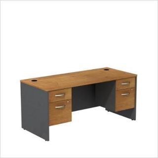 Bush BBF Series C 66" Shell Desk with 2 3/4 Pedestals in Natural Cherry