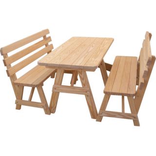 Traditional Straight Leg Cedar Picnic Table with Two Backed Benches