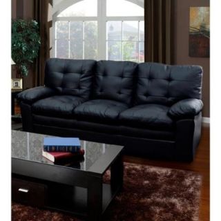 Black Tufted Faux Leather Sofa