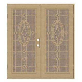 Unique Home Designs 72 in. x 80 in. Modern Cross Desert Sand Left Hand Recessed Mount Security Door with Desert Sand Perforated Screen 1S2506KN1DSP3A