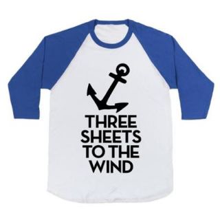 White/Royal Three Sheets To The Wind Baseball Graphic T Shirt (Size XL) NEW