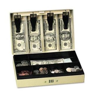 PM Company Securit 04961 Steel Cash Box w/6 Compartments  Three Number Combination Lock  Pebble Beige