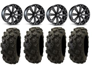 MSA Black Kore 14" ATV Wheels 28" Black Diamond Tires Sportsman 550 850 1000