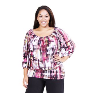 24/7 Comfort Apparel Womens Plus Size Abstract Mosaic Pink Blouse