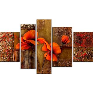 Highly Textured Flower 5 Piece Original Painting on Canvas Set in