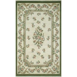 American Home Rug Co. French Country Aubusson Ivory/Emerald Floral Area Rug