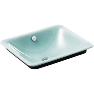 KOHLER Iron Plains Above Counter Cast Iron Bathroom Sink in Vapour Green with Iron Black Painted Underside with Overflow Drain K 5400 P5 KG