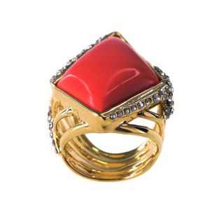 De Buman 18k Yellow Goldplated Red Coral, Turquoise and Lapis Ring