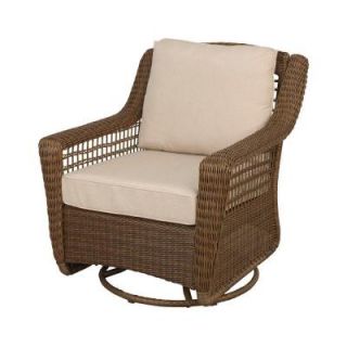 Hampton Bay Spring Haven Brown Wicker Patio Swivel Rocker Chair with Cushion Insert (Slipcovers Sold Separately) 56 20344