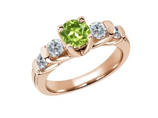 1.78 Ct Round Green Peridot I/J Diamond 14K Rose Gold Ring