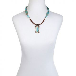 Studio Barse Turquoise Bronze and Leather 20 3/4" Drop Necklace   7814679