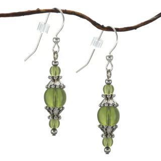 Jewelry by Dawn Round Olive Green Glass With Pewter Accents Dangle