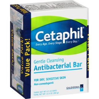 Cetaphil Gentle Cleansing Antibacterial Bars, 4.5 oz, 3 count