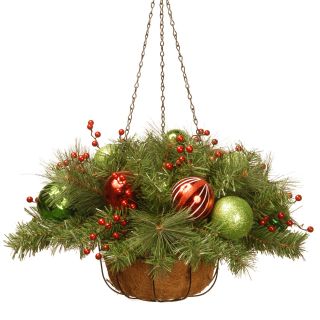 National Tree Company 22 in. Red and Green Decorative Ornament Hanging Christmas Basket   Christmas Swags & Greenery