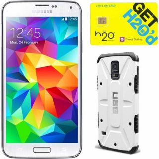 Samsung Galaxy S5 White GSM Smartphone (Unlocked) with UAG and $60 H2O SIM