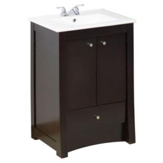 American Imaginations 24 in. W Birch Wood Veneer Vanity in Distressed Antique Walnut with Vitreous China Vanity Top in White with Basin AI 1656