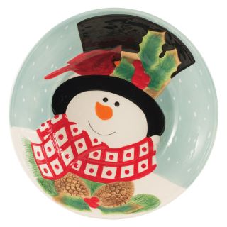 Fitz and Floyd Holly Berry Snowman Serving Bowl   Serving Bowls & Baskets