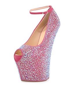 Giuseppe Zanotti Pazzia Crystal Ankle Strap Wedge, Hot Pink