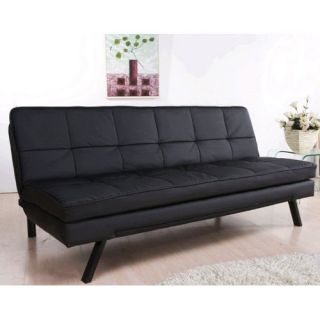 Abbyson Living Heritage Black Leather Double Cushion Convertible Sofa   Futons