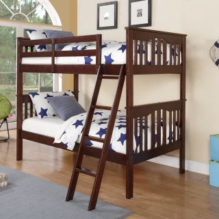 Donco Kids Franklin Twin over Twin Bunk Bed   Dark Walnut   Bunk Beds & Loft Beds