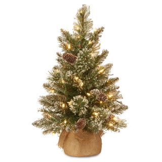 2 ft. Glittery Bristle Pine Burlap LED Pre Lit Full Christmas Tree   Christmas Trees