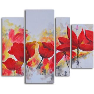 My Art Outlet 4 Piece Enflamed Red Petals Hand Painted Oil
