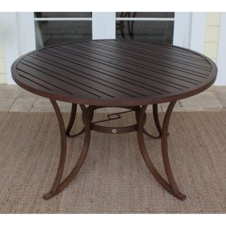 Hospitality Rattan Outdoor Slatted Aluminum 48 in. Round Patio Dining Table with Umbrella Hole   Dark Bronze