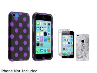 Insten Black / Purple Dots Snap in Case with 3D Diamond Blink Screen Protector Compatible with Apple iPhone 5C 1572500