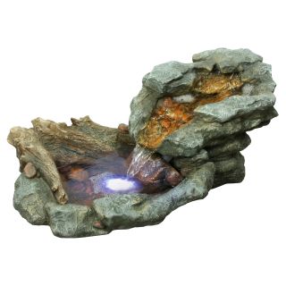 Alpine Rock and Log Waterfall Outdoor Fountain with LED Lights