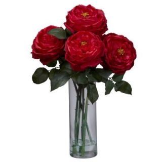18 in. H Red Fancy Rose with Cylinder Vase Silk Flower Arrangement 1247 RD