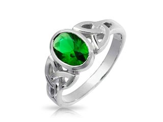 Bling Jewelry Sterling Silver Simulated Emerald Glass Celtic Triquetra Ring
