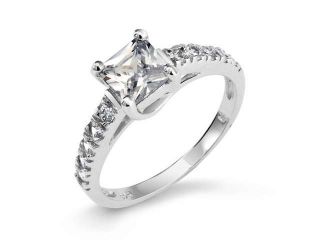 Bling Jewelry Princess Cut .925 Sterling Silver Criss Cross CZ Engagement Ring