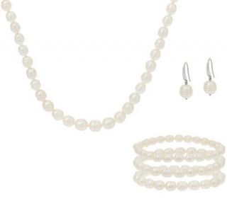 Honora Cultured Pearl Necklace, Earrings and 3 Bracelets Boxed Gift Set —