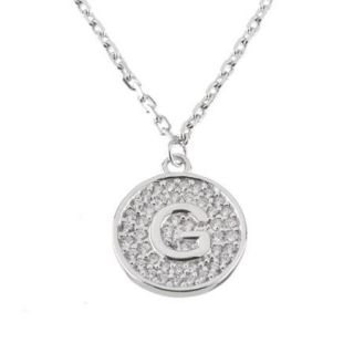 Sterling Silver Initial Pendant Necklace Letter G with CZ and 18" Silver Chain