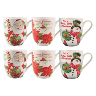 Fitz and Floyd Holiday Mugs Candy Cane   Set of 6   Drinkware