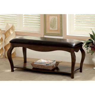 Furniture of America Salford Elegant Leatherette Accent Bench with Bottom Shelf   Tobacco Oak   Indoor Benches