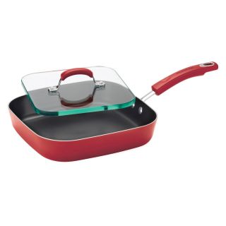 Rachael Ray Hard Enamel Nonstick 11 in. Square Deep Griddle and Glass Press   Red   Pots & Pans