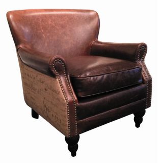 Furniture Classics LTD Petite Leather and Burlap Script Arm Chair