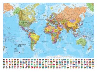World 130 Laminated Wall Map   54W x 39H in.   Educational Globes