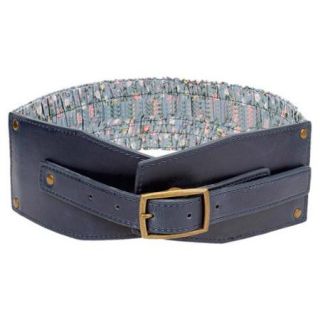 BMC Floral Print Stretch Fabric Blue Faux Leather Womens Fashion Thick Belt