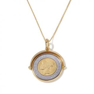 Bellezza Lira Coin High Polished Bronze Flip Pendant with 18" Chain   7724671